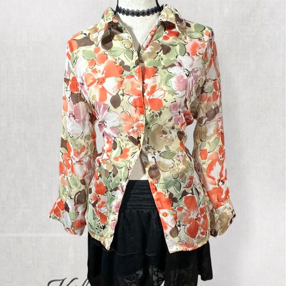Vintage Style Fairycore Floral Multicolored Long Sleeve Button Up Top